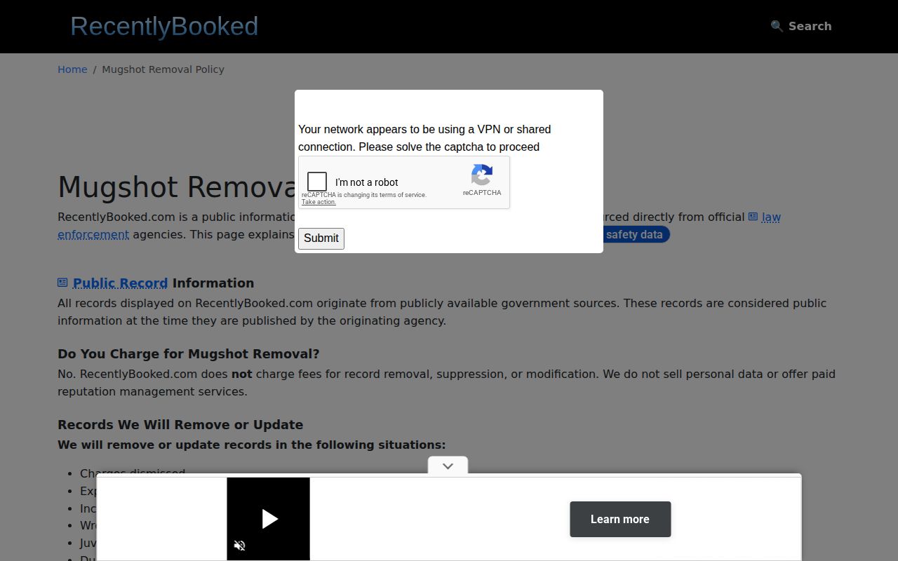 RecentlyBooked free record modification policy relevant to stale Taylor County copies