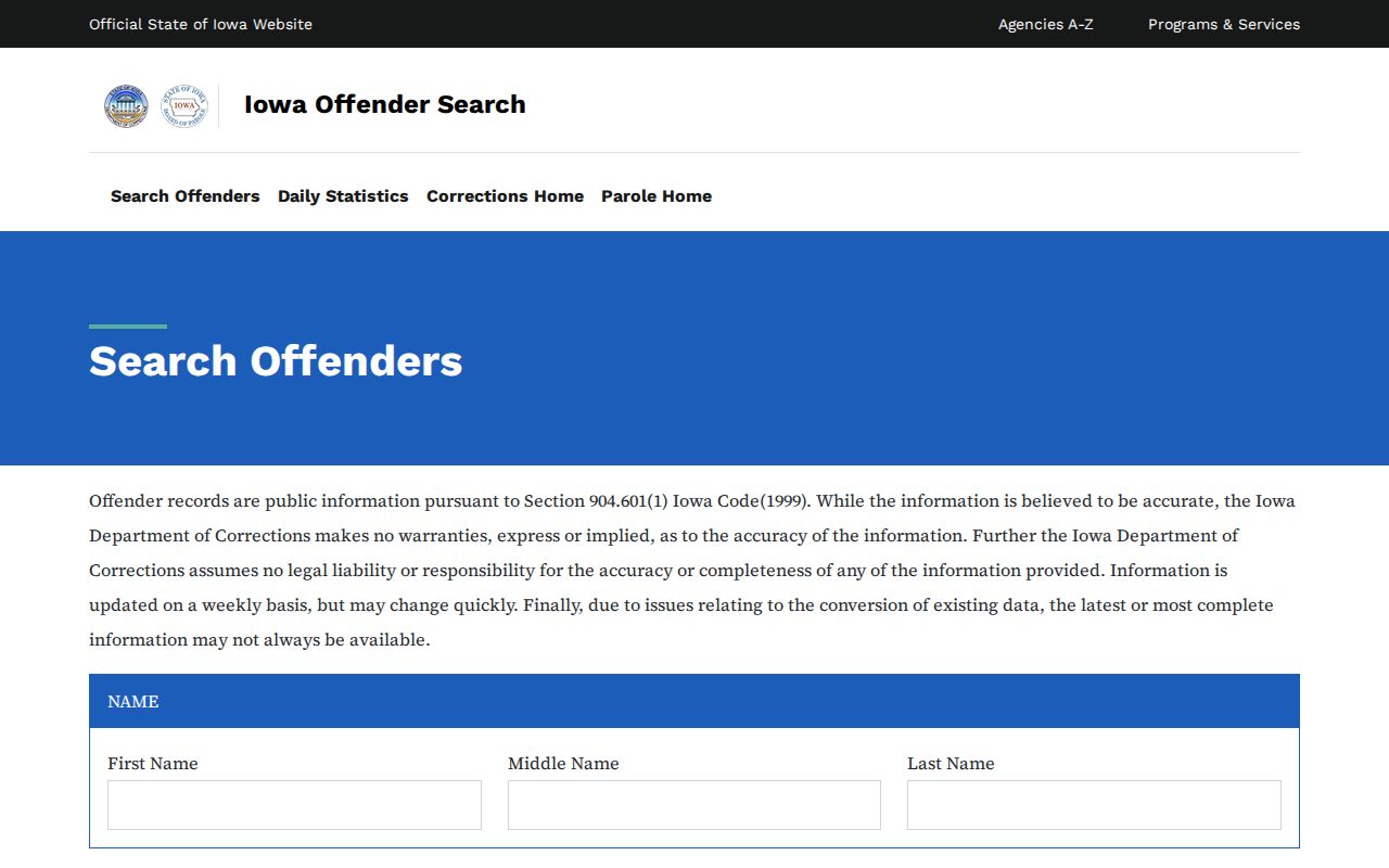 Taylor County Iowa Department of Corrections offender record search