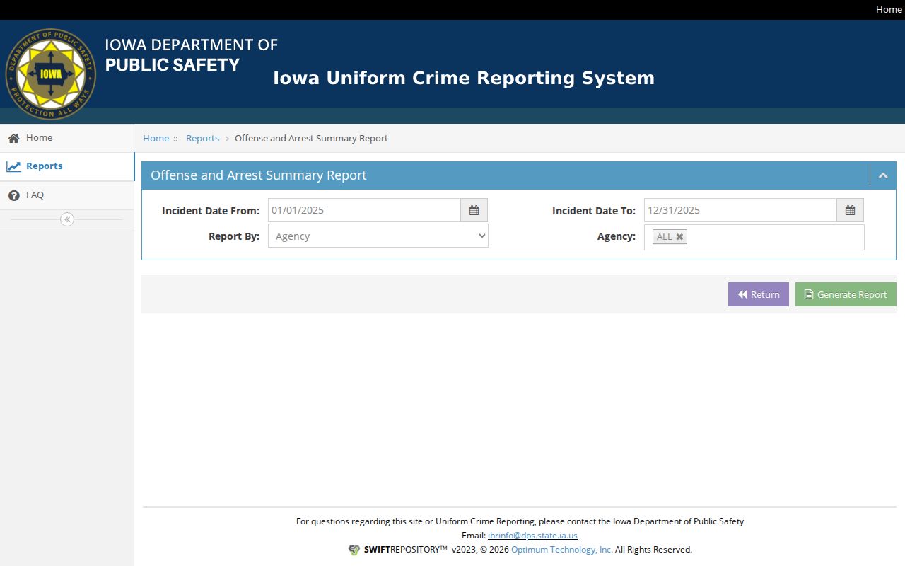 Official Iowa DPS Taylor County agency arrest summary interface